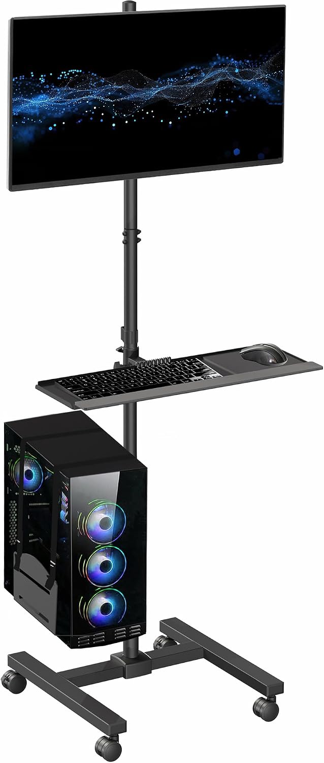 Black Rolling Computer Cart Wi - Adjustable Monitor Mount 评论和价格