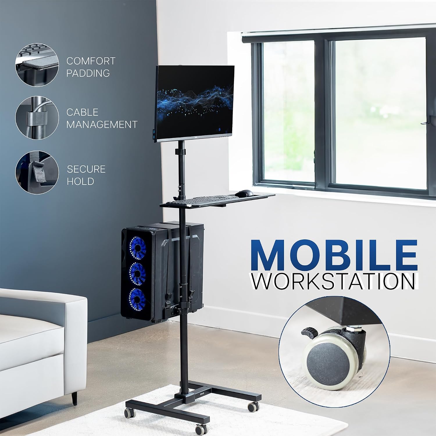 Black Rolling Computer Cart Wi - Adjustable Monitor Mount 评论和价格