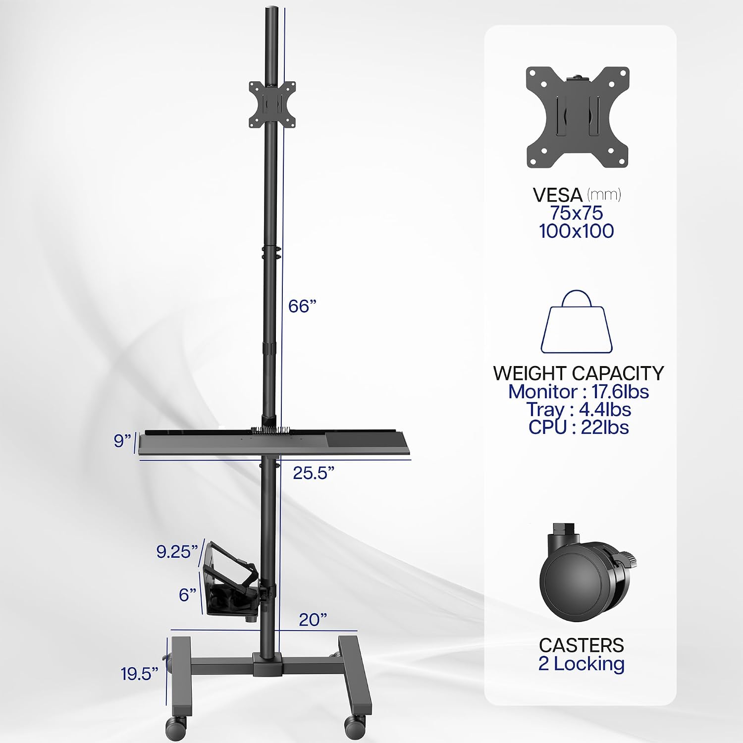 Black Rolling Computer Cart Wi - Adjustable Monitor Mount 评论和价格